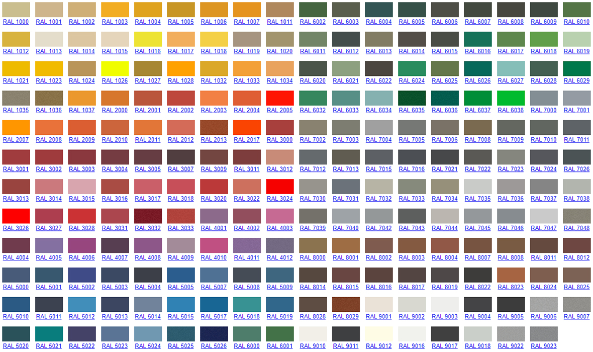 Таблица цветов RAL окраски дверей производства КЗМД
